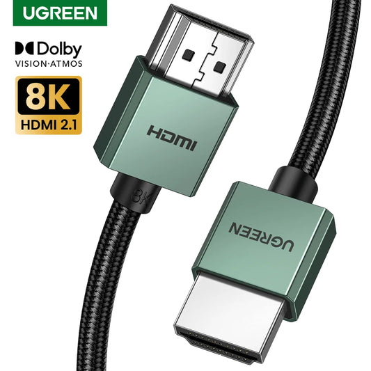 Cabo HDMI UGREEN 8K/60Hz - Cabo de Vídeo para TV, Xiaomi Box, Splitter, Switcher, 3D, HDCP, Computador, Laptops, Monitores