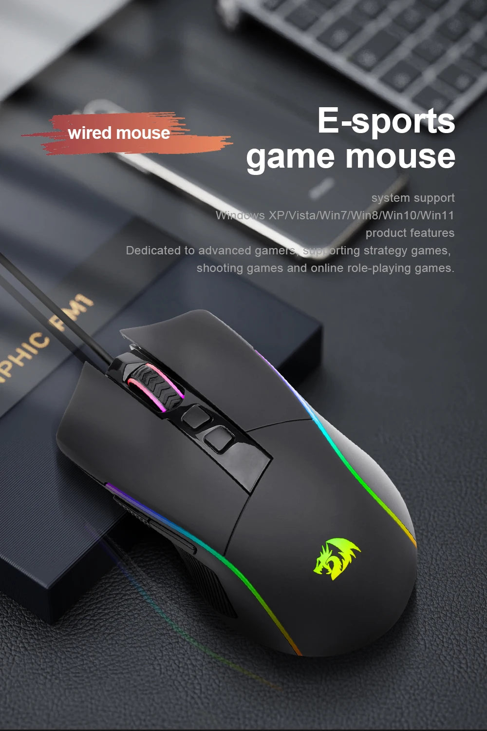 REDRAGON Mouse Gamer com Fio RGB USB 8000 DPI 8 Botões Programáveis Ergonômico para Computador Laptop PC Gamer