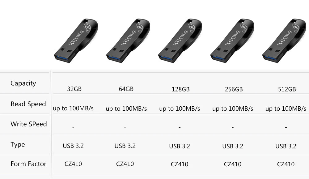 Pen Drive Sandisk USB 3.0/3.2 512GB 256GB 128GB 64GB 32GB Flash Drive, Armazenamento Rápido, USB Stick, Disco Externo de Memória