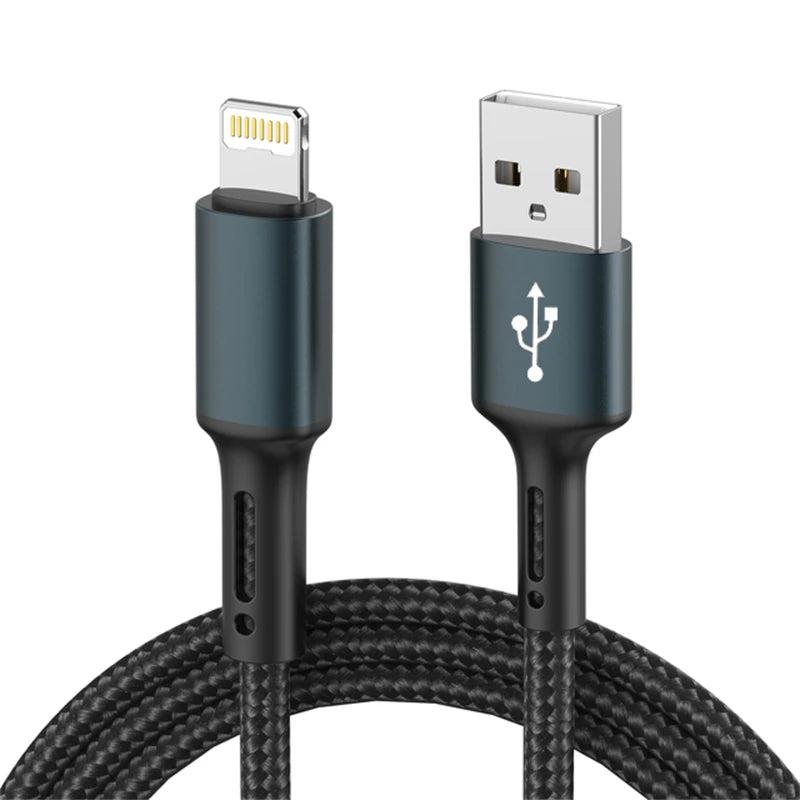 Cabo USB de Carregamento Rápido 3A para iPhone | Compatível com iPhone 14, 13, 12, 11 Pro Max, X, XR, 6s, 7, 8 Plus | Comprimentos de 2m e 3m