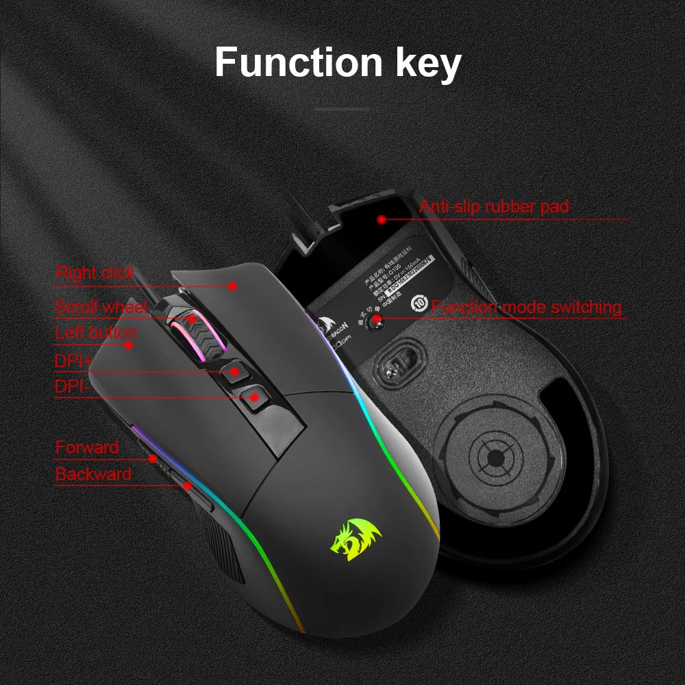 REDRAGON Mouse Gamer com Fio RGB USB 8000 DPI 8 Botões Programáveis Ergonômico para Computador Laptop PC Gamer