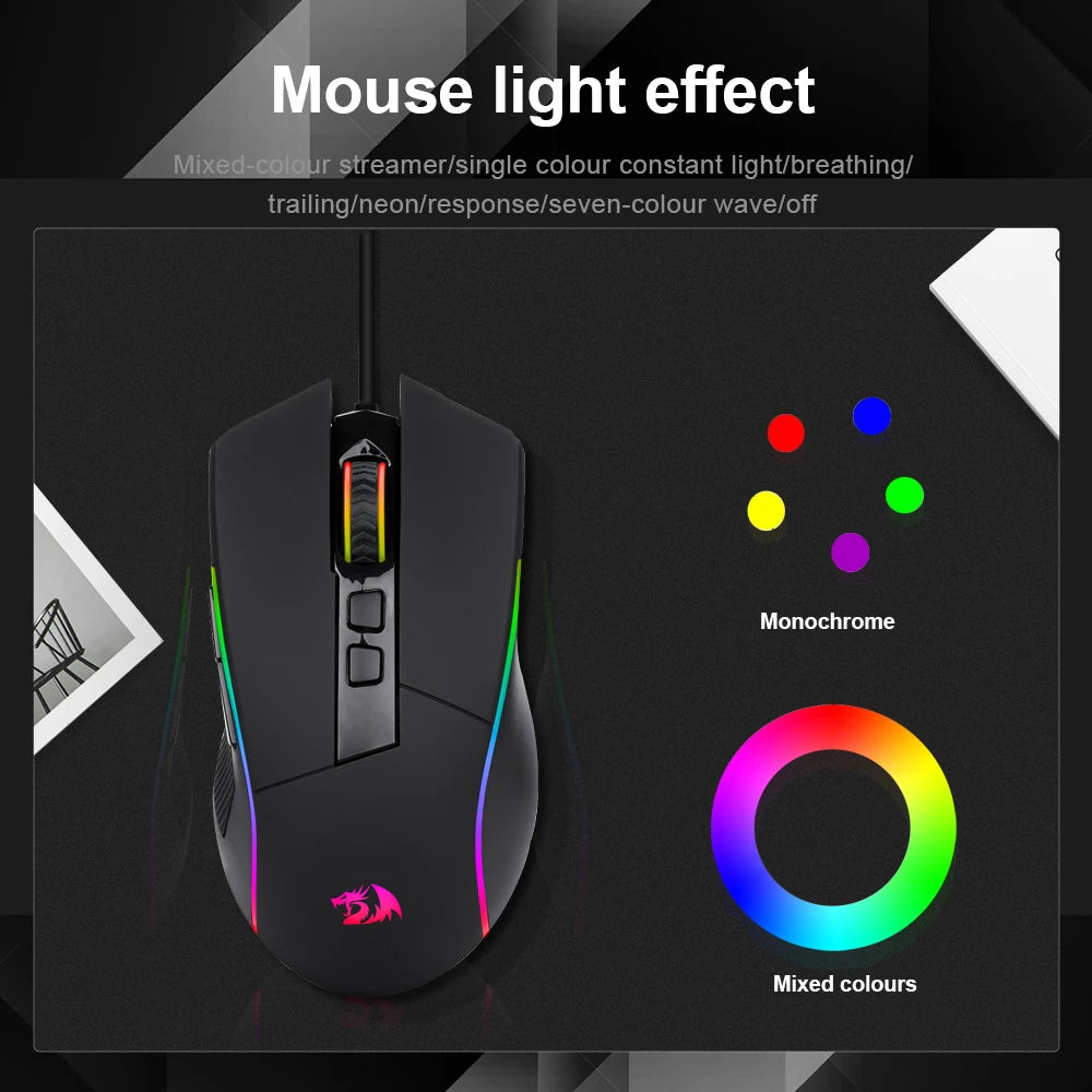 REDRAGON Mouse Gamer com Fio RGB USB 8000 DPI 8 Botões Programáveis Ergonômico para Computador Laptop PC Gamer