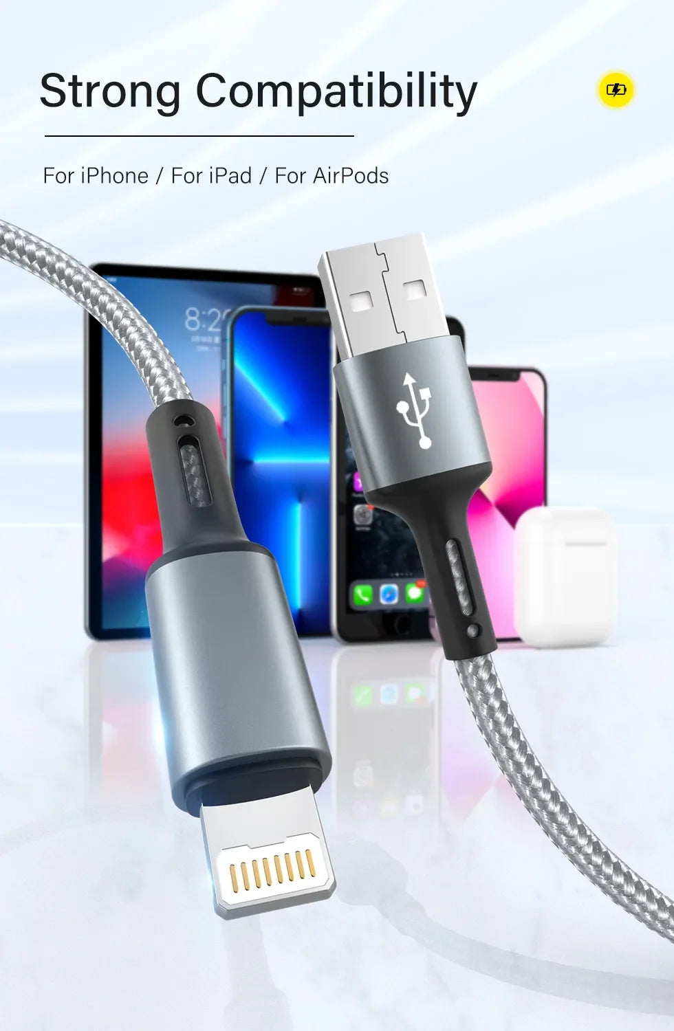 Cabo USB de Carregamento Rápido 3A para iPhone | Compatível com iPhone 14, 13, 12, 11 Pro Max, X, XR, 6s, 7, 8 Plus | Comprimentos de 2m e 3m