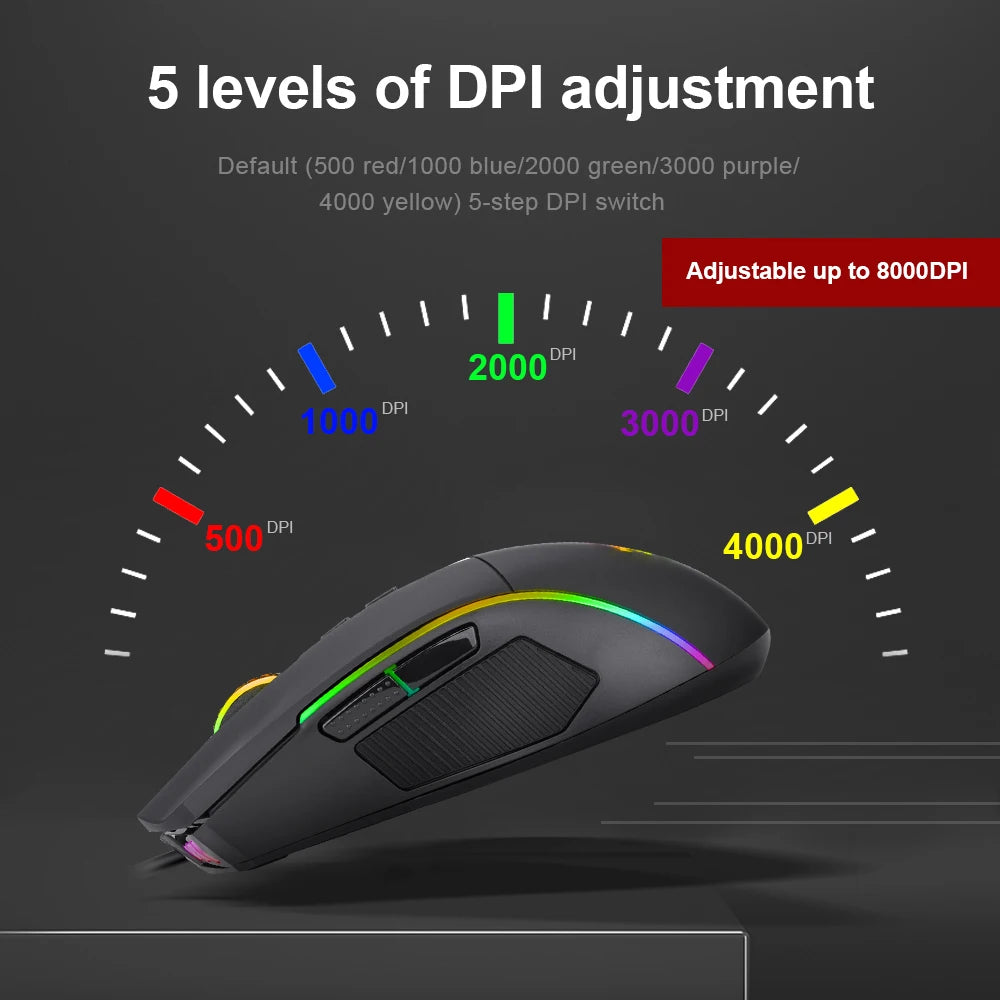 REDRAGON Mouse Gamer com Fio RGB USB 8000 DPI 8 Botões Programáveis Ergonômico para Computador Laptop PC Gamer