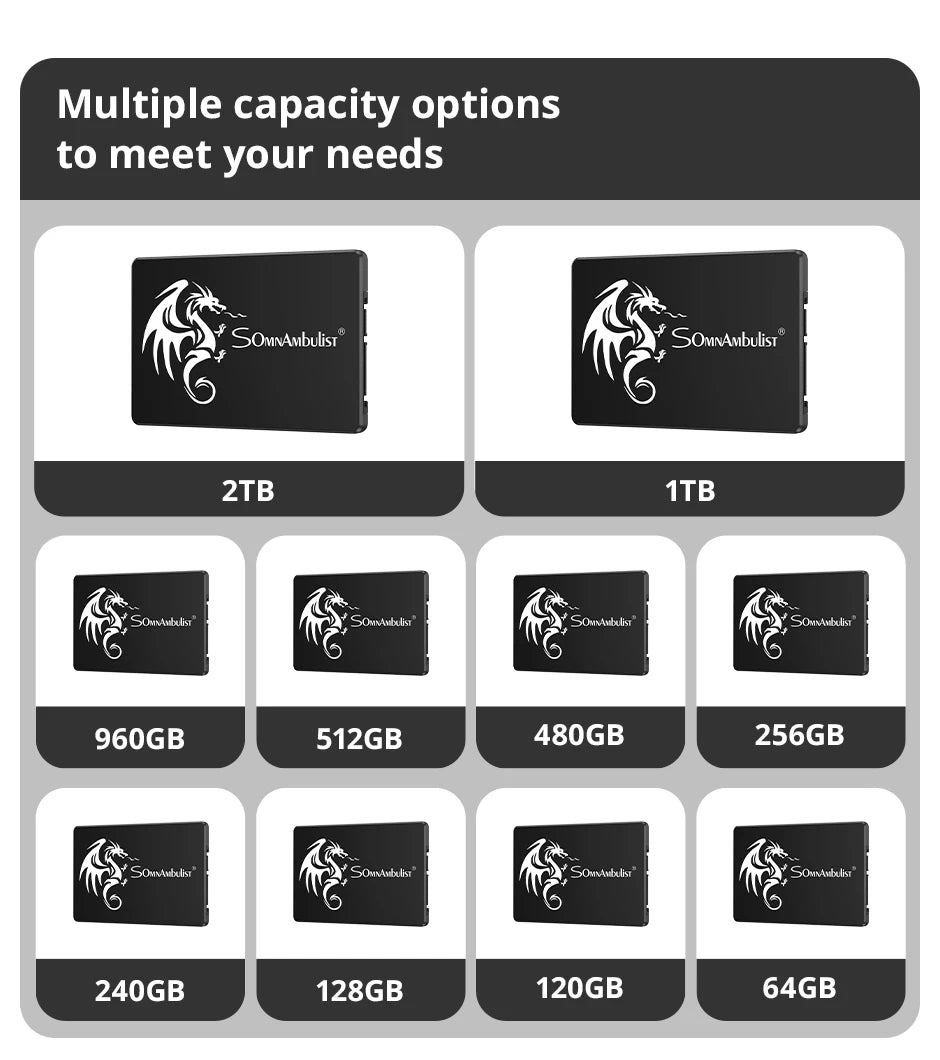 SSD SomnAmbulist 120GB 240GB 480GB 960GB 2.5" Sata3 Unidade de Estado Sólido, 128GB 256GB 512GB 1TB 2TB para PC e Laptop