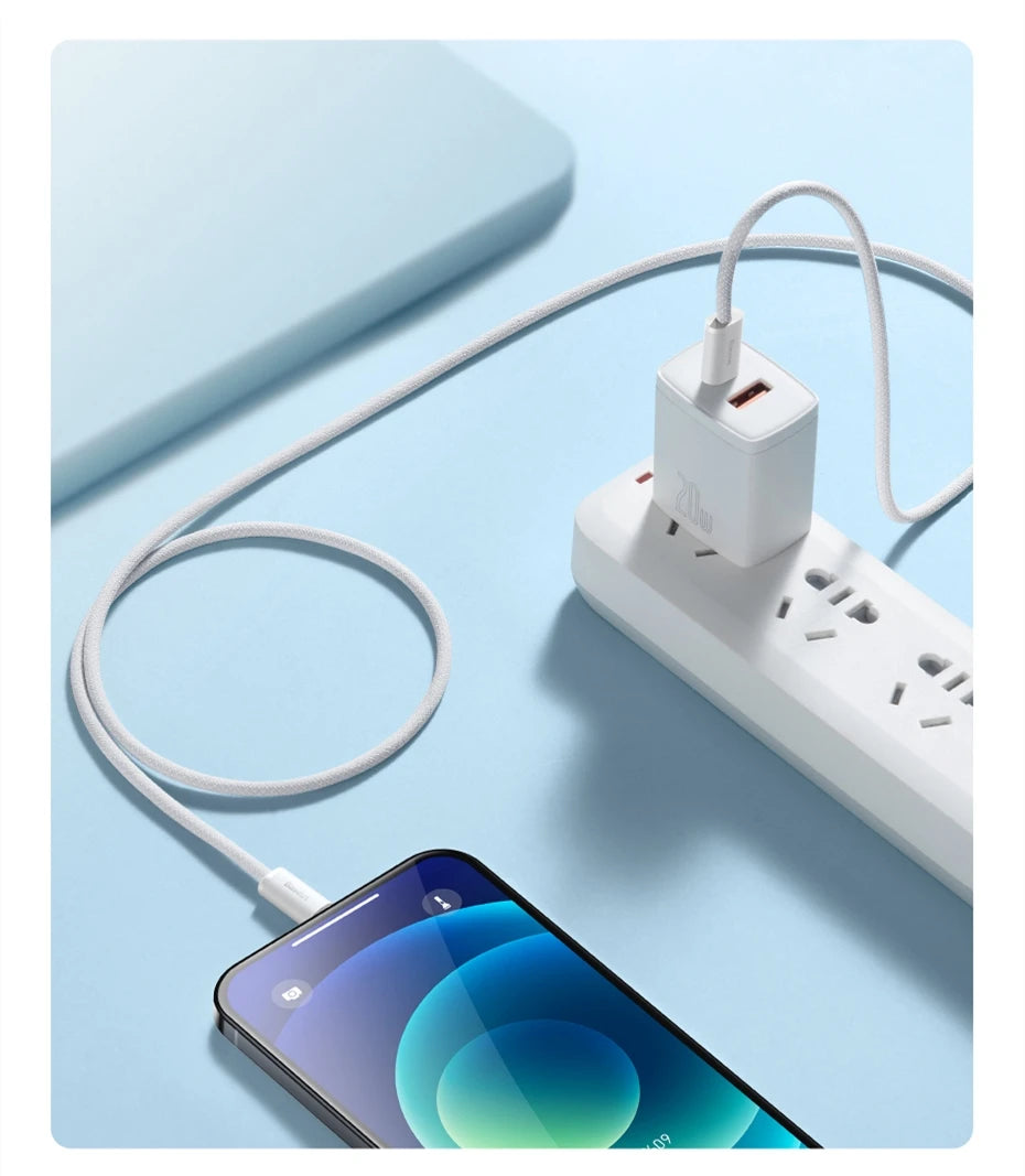 Cabo USB-C Baseus para iPhone | Compatível com iPhone 14, 13, 12, 11 Pro Max, SE, 8, 7 | PD 20W de Carregamento Rápido