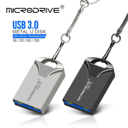 Pen Drive Mini USB 3.0 128GB, 64GB, 32GB, 16GB de Alta Velocidade com Cadeado e Chaveiro