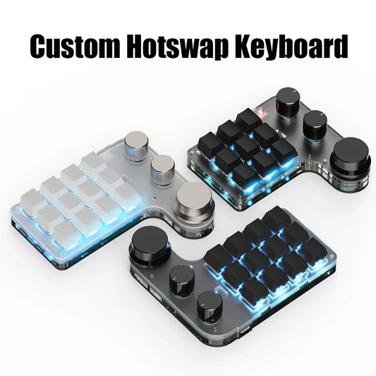 Teclado Mecânico Programável com 3 Teclas RGB Customizáveis, Macro Knob, Mini Teclado para Jogos, Photoshop e Atalhos - Hotswap Macropad