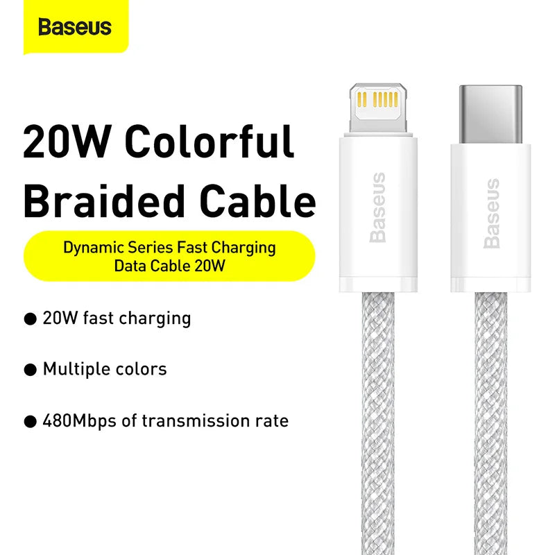 Cabo USB-C Baseus para iPhone | Compatível com iPhone 14, 13, 12, 11 Pro Max, SE, 8, 7 | PD 20W de Carregamento Rápido