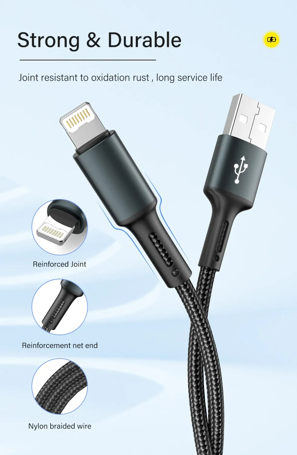 Cabo USB de Carregamento Rápido 3A para iPhone | Compatível com iPhone 14, 13, 12, 11 Pro Max, X, XR, 6s, 7, 8 Plus | Comprimentos de 2m e 3m