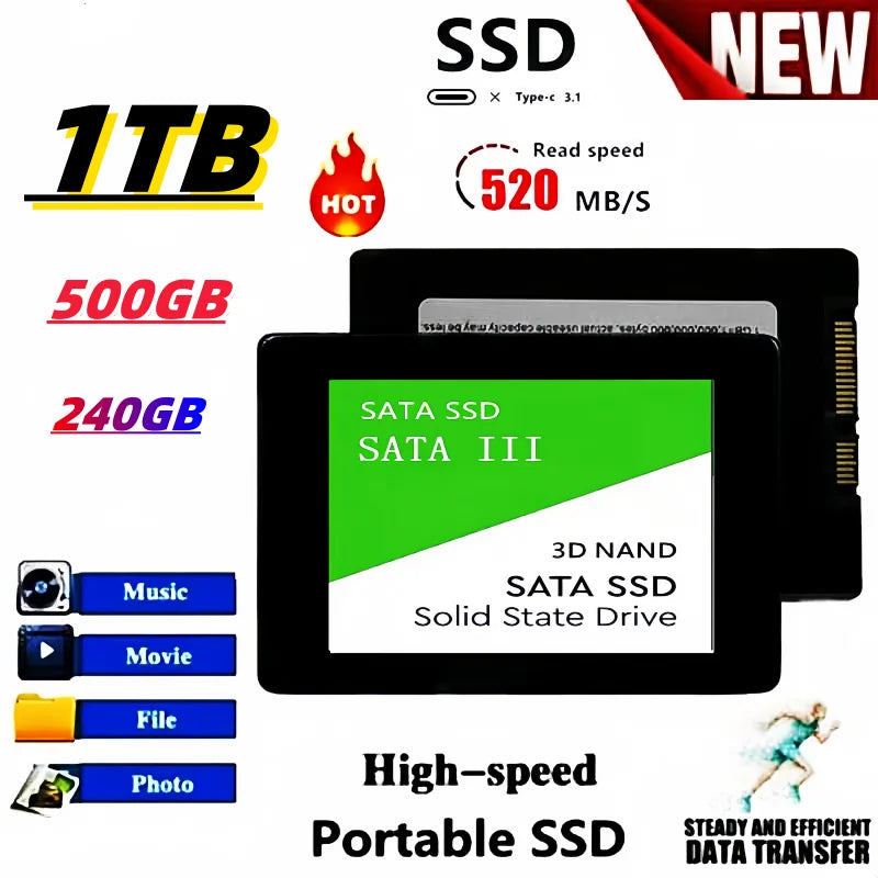 SSD Solid State Drive 1TB 500GB 256GB 2TB - Dispositivo de Armazenamento de Alta Performance para Computador