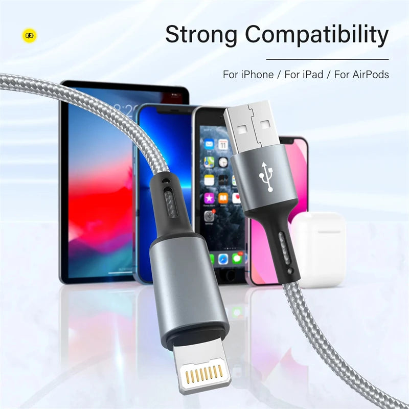 Cabo USB de Carregamento Rápido 3A para iPhone | Compatível com iPhone 14, 13, 12, 11 Pro Max, X, XR, 6s, 7, 8 Plus | Comprimentos de 2m e 3m