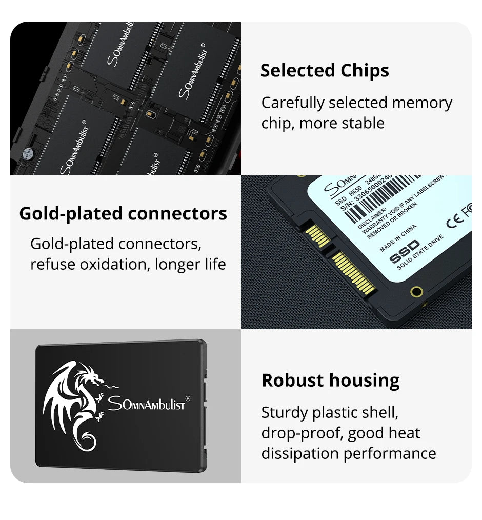 SSD SomnAmbulist 120GB 240GB 480GB 960GB 2.5" Sata3 Unidade de Estado Sólido, 128GB 256GB 512GB 1TB 2TB para PC e Laptop