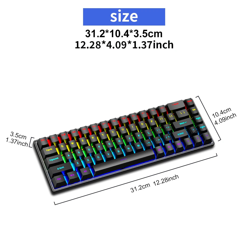 Teclado Mecânico com Fio K68 | Iluminação Colorida, 10 Efeitos | Para Jogos e Escritório | Compatível com Windows e macOS